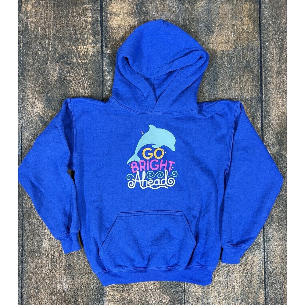 Gildan Youth Size Medium Girl Scouts Go Bright Ahead Dolphin Hoodie!